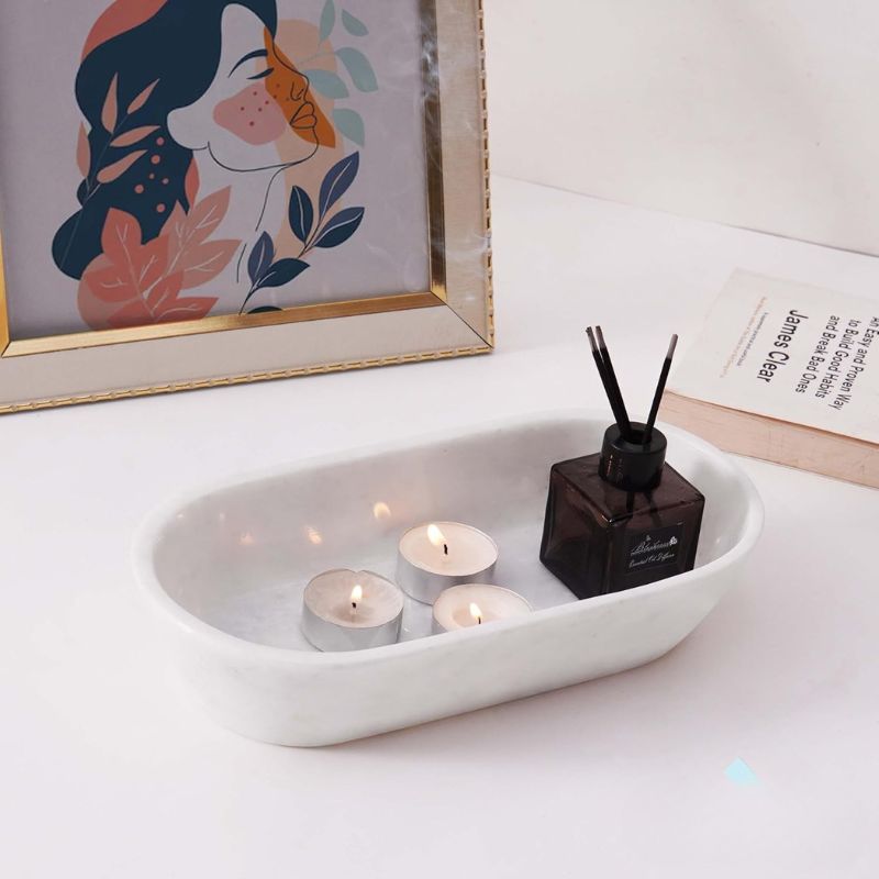 Marble Dough Bowl 10" Candle Holder Bowls For Living Room Décor Ideal Candy & Selenite Bowl