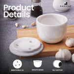 Marble Garlic Keeper White 4.5" Garlics Storage Container, Onion and Garlic Storage
