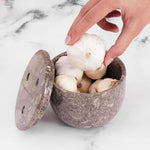 Marble Garlic Keeper White 4.5" Garlics Storage Container, Onion and Garlic Storage