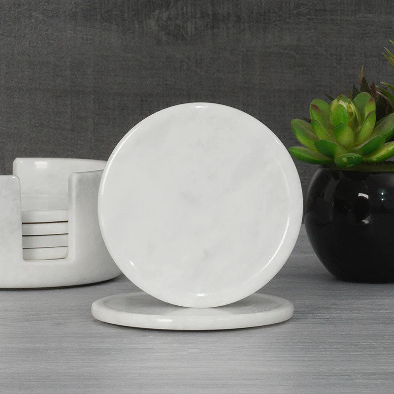 Natural Marble Kitchen Coaster Set With Holder